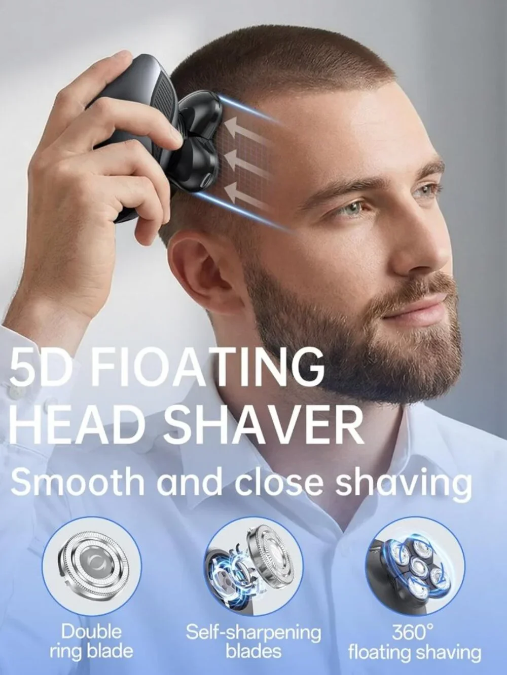 5-in-1 Waterproof Electric Razor for Men, Rechargeable Bald Head & Beard Trimmer